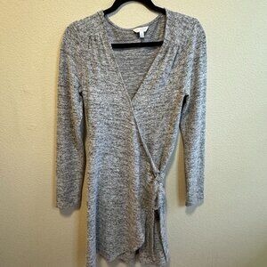 Lucky Brand Gray Wrap Dress Long Sleeve Heathered Knit Size M
